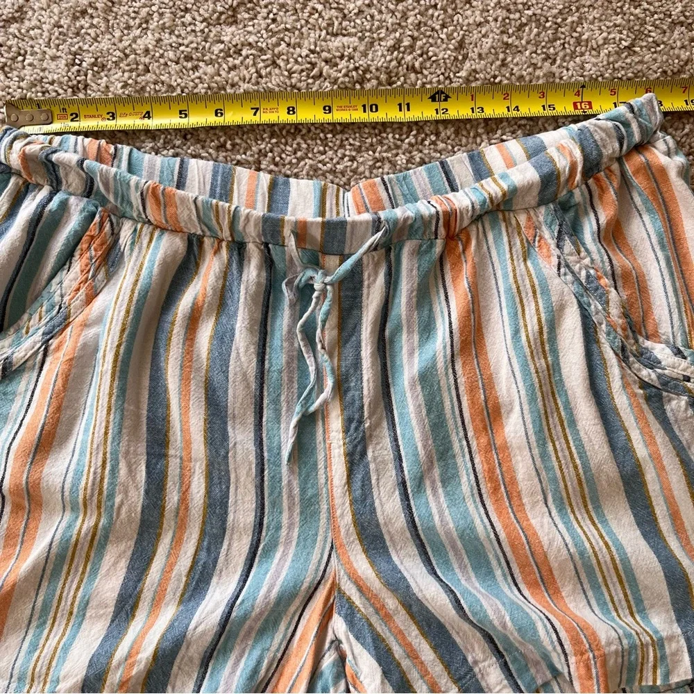 Briggs Linen Shorts Size‎ XL Striped Elastic Drawstring Coastal Beach Vacation